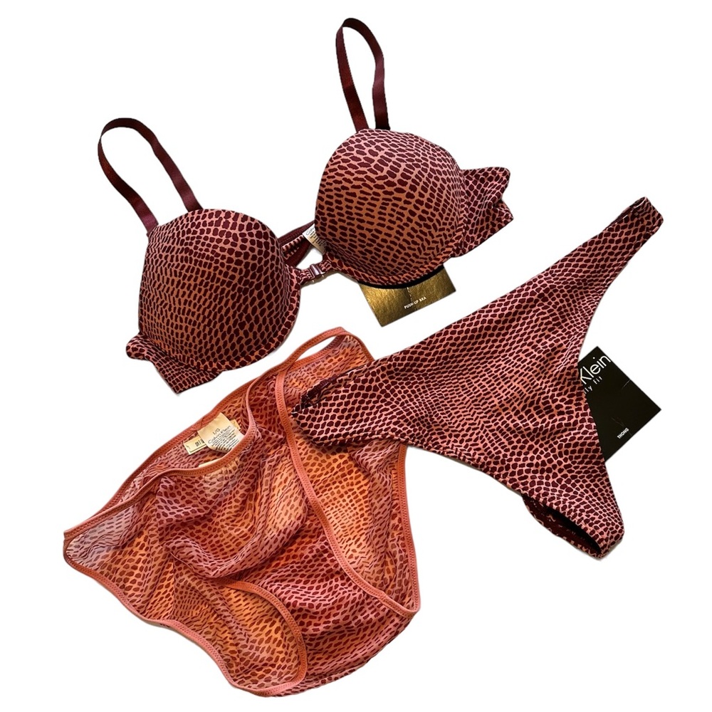 Calvin Klein Women’s NWT Y2K Pink & Maroon Animal Print 3 Piece Set 36B